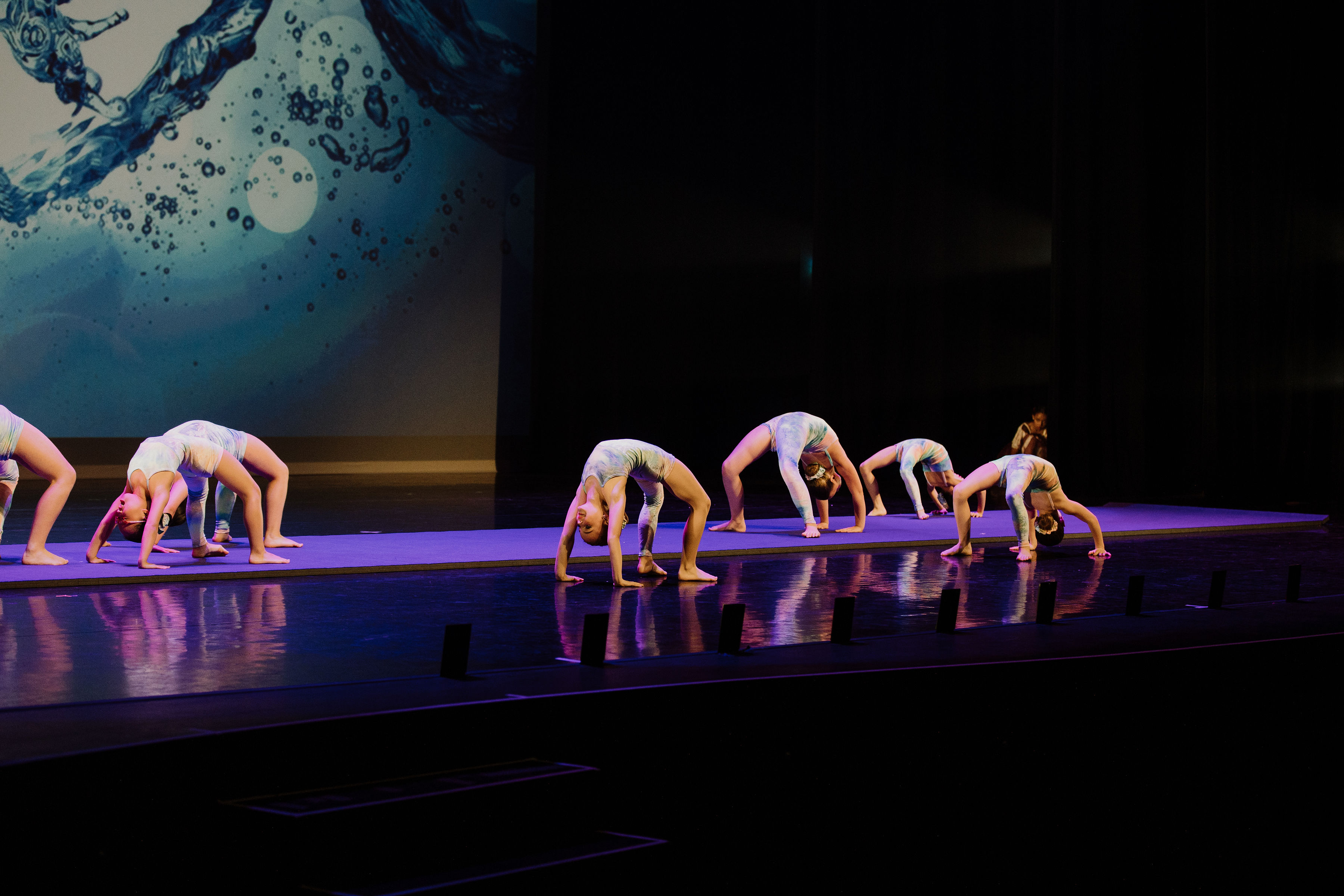 Dancers in bridges during an Acro performance on stage