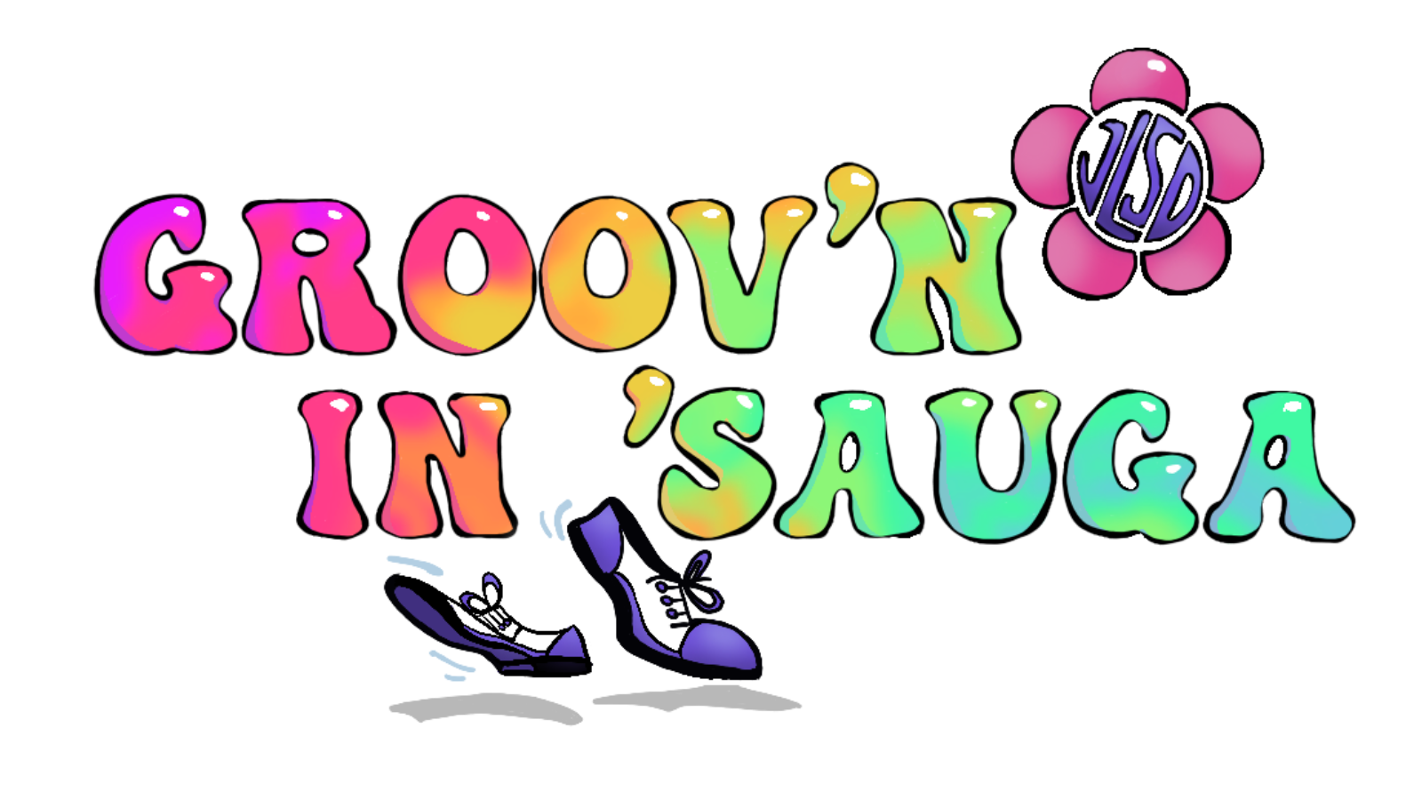 Groov'n In Sauga written in rainbow tie dye