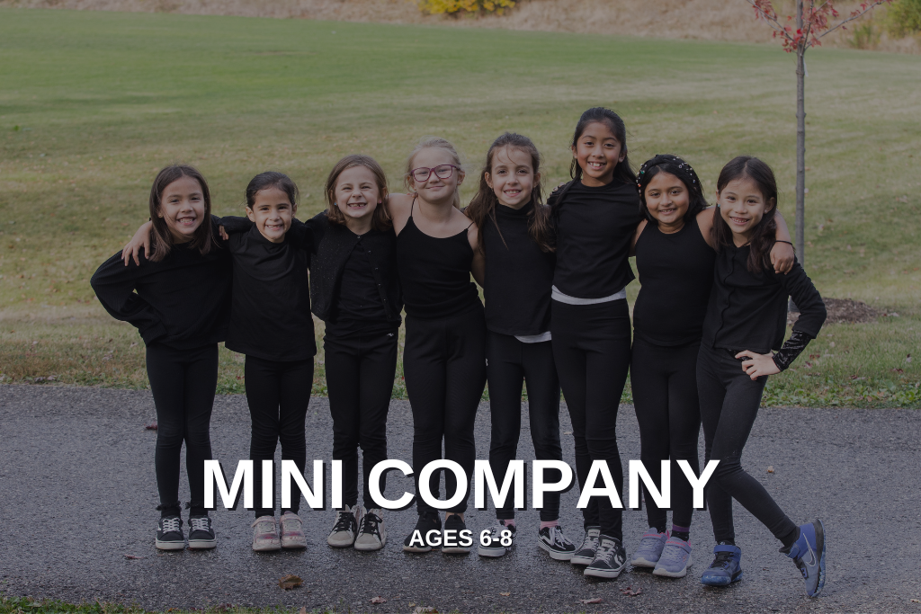Group photo of our Mini Company with the words Mini Company, ages 6 to 8 overtop